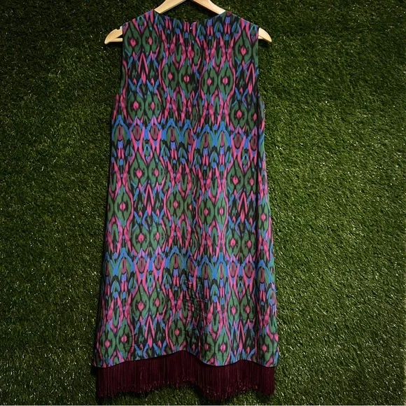 Vintage Missoni Silk Shift Dress Pink Green Blue Fringe Hem - Picture 4 of 7